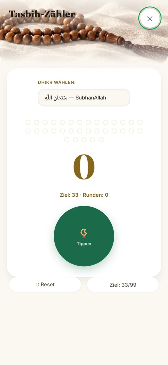 Tasbīḥ-Zähler der App